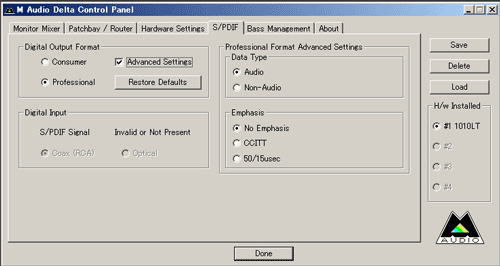 DELTA control panel spdif